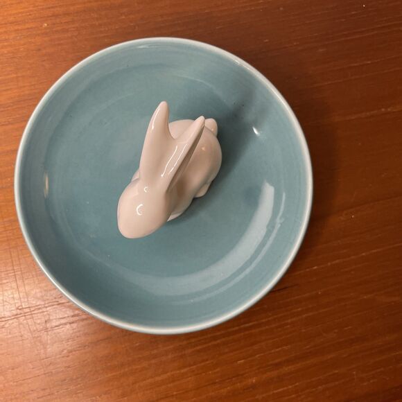 Lauren Conrad Brand Teal and White Bunny Trinket Tray Plate - Picture 3 of 6